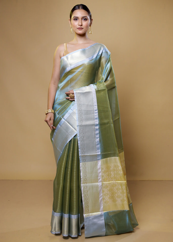 Green Tissue Silk Saree With Blouse Piece