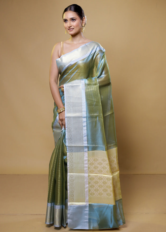 Green Tissue Silk Saree With Blouse Piece