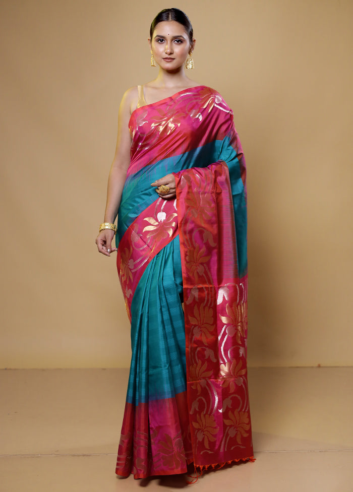 Green Handloom Kanchipuram Pure Silk Saree With Blouse Piece