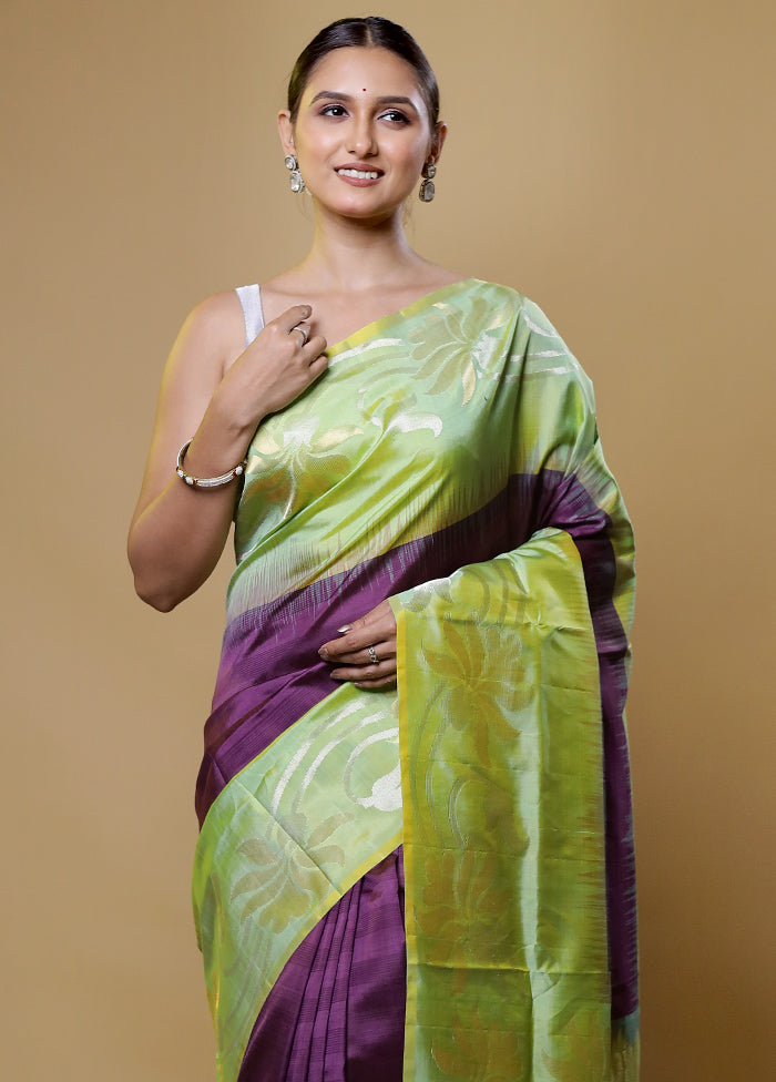 Purple Handloom Kanchipuram Pure Silk Saree With Blouse Piece