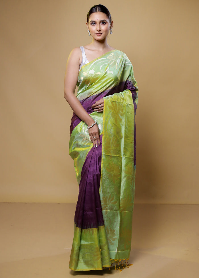 Purple Handloom Kanchipuram Pure Silk Saree With Blouse Piece