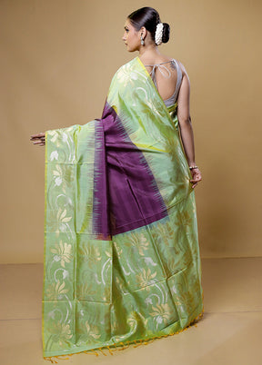 Purple Handloom Kanchipuram Pure Silk Saree With Blouse Piece