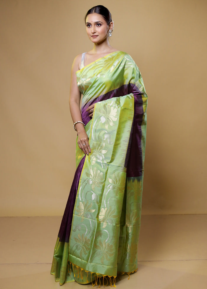 Purple Handloom Kanchipuram Pure Silk Saree With Blouse Piece