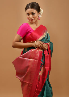 Green Handloom Kanchipuram Pure Silk Saree With Blouse Piece