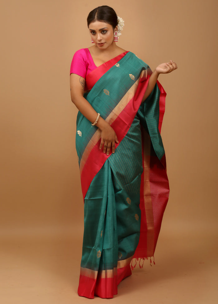 Green Handloom Kanchipuram Pure Silk Saree With Blouse Piece