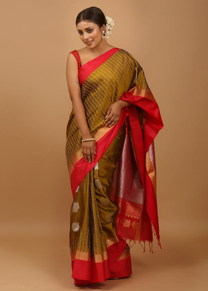 Green Handloom Kanchipuram Pure Silk Saree With Blouse Piece