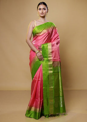 Pink Handloom Kanchipuram Pure Silk Saree With Blouse Piece