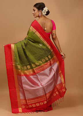 Green Handloom Kanchipuram Pure Silk Saree With Blouse Piece