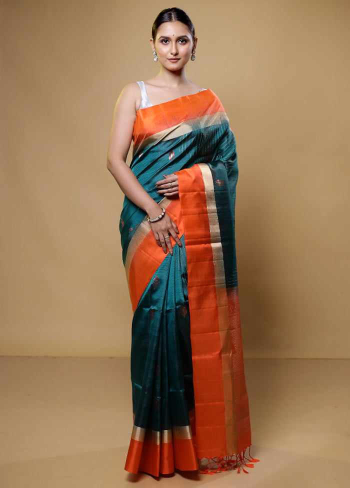 Green Handloom Kanchipuram Pure Silk Saree With Blouse Piece