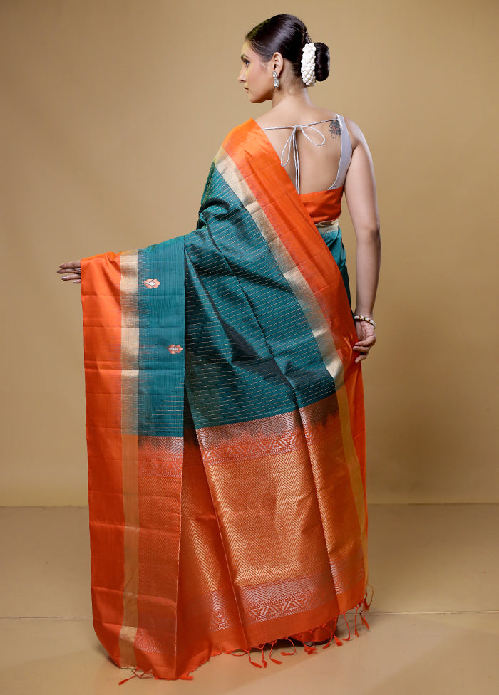 Green Handloom Kanchipuram Pure Silk Saree With Blouse Piece