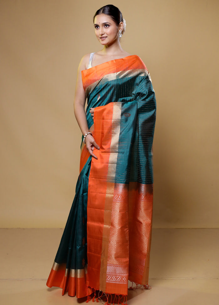 Green Handloom Kanchipuram Pure Silk Saree With Blouse Piece