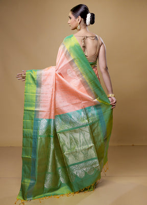 Pink Handloom Kanchipuram Pure Silk Saree With Blouse Piece