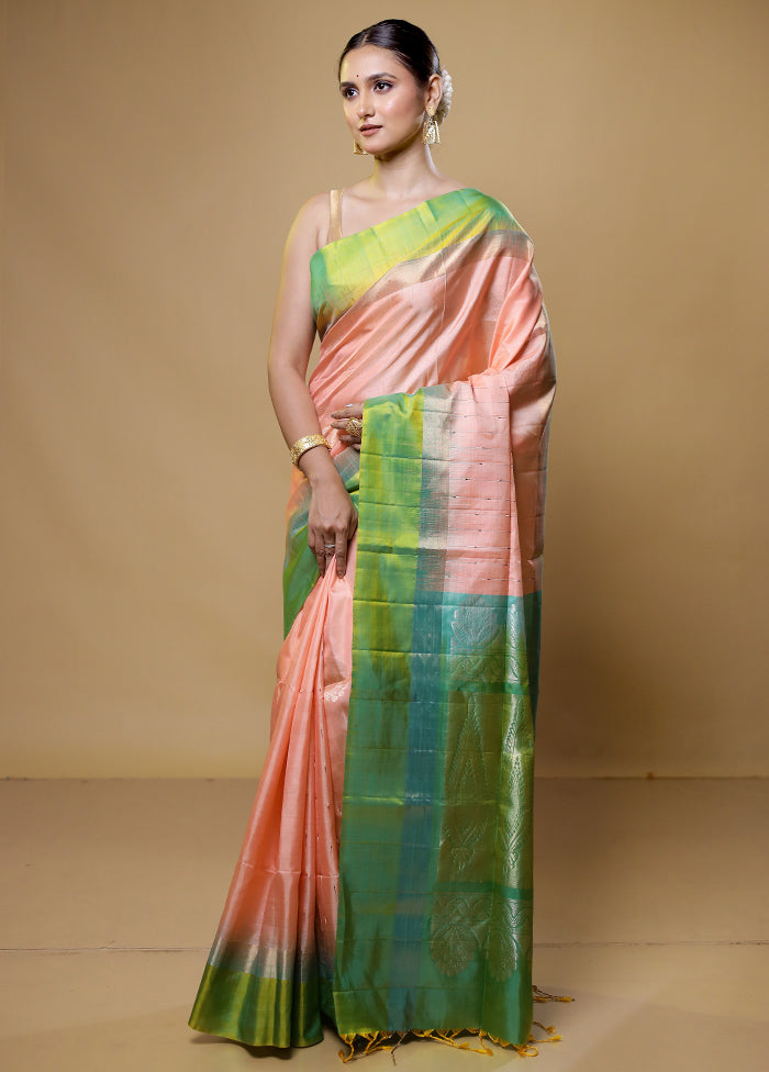 Pink Handloom Kanchipuram Pure Silk Saree With Blouse Piece