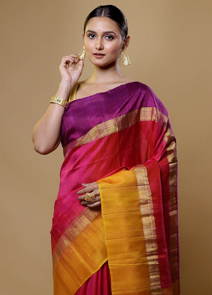 Pink Handloom Kanjivaram Pure Silk Saree With Blouse Piece