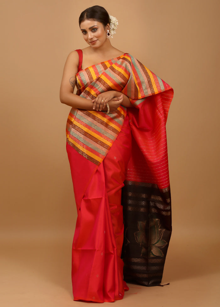 Pink Handloom Kanchipuram Pure Silk Saree With Blouse Piece