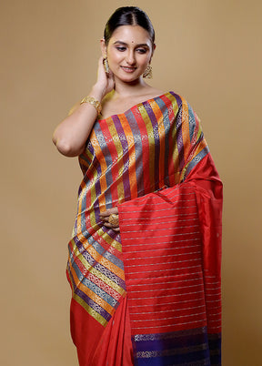 Red Handloom Kanchipuram Pure Silk Saree With Blouse Piece