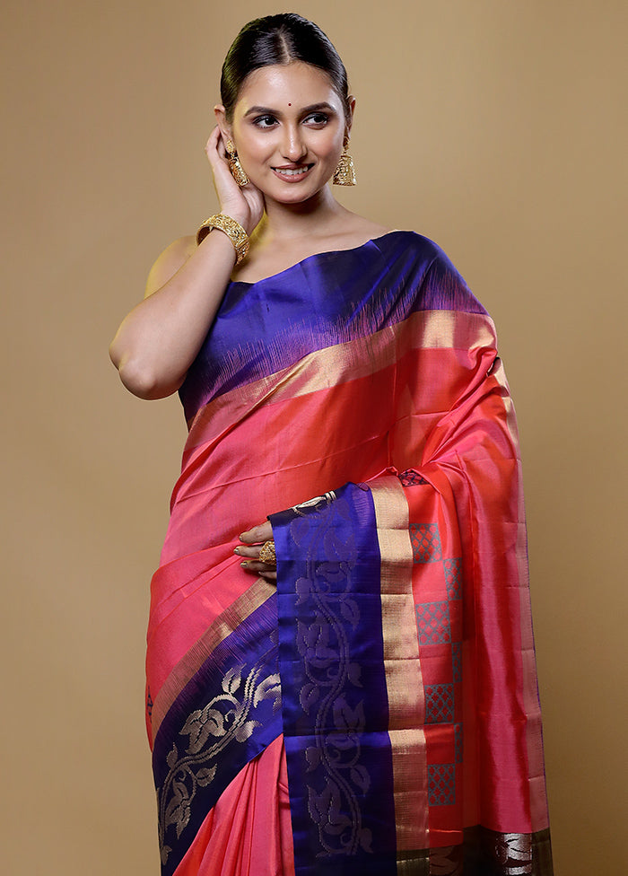 Pink Handloom Kanchipuram Pure Silk Saree With Blouse Piece