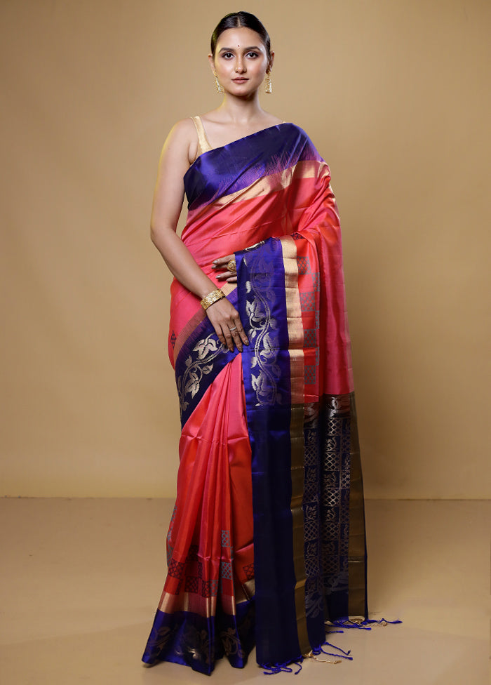 Pink Handloom Kanchipuram Pure Silk Saree With Blouse Piece