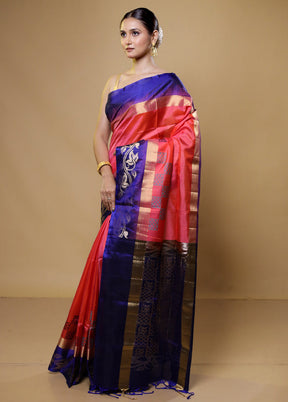 Pink Handloom Kanchipuram Pure Silk Saree With Blouse Piece