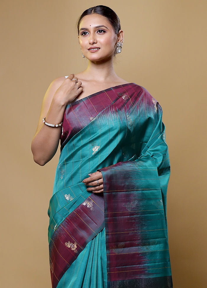 Green Handloom Kanchipuram Pure Silk Saree With Blouse Piece