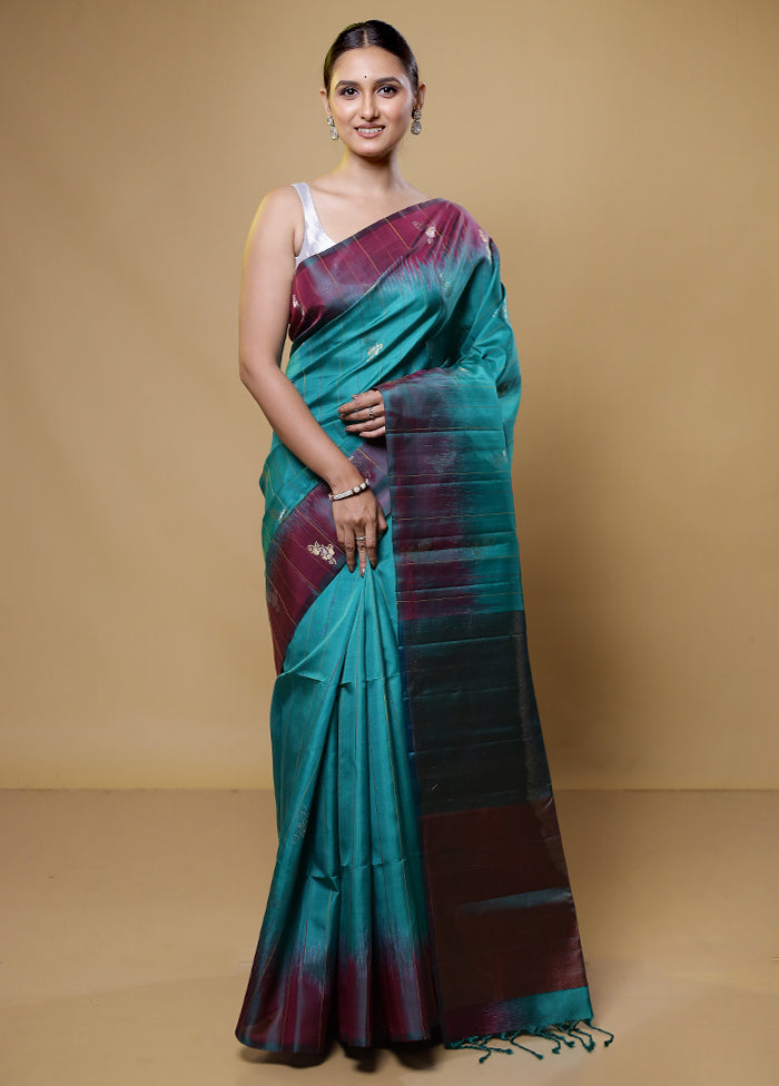 Green Handloom Kanchipuram Pure Silk Saree With Blouse Piece