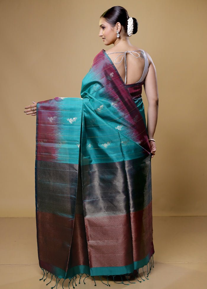 Green Handloom Kanchipuram Pure Silk Saree With Blouse Piece