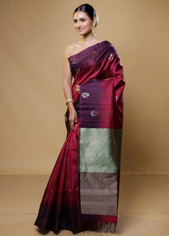 Pink Handloom Kanchipuram Pure Silk Saree With Blouse Piece