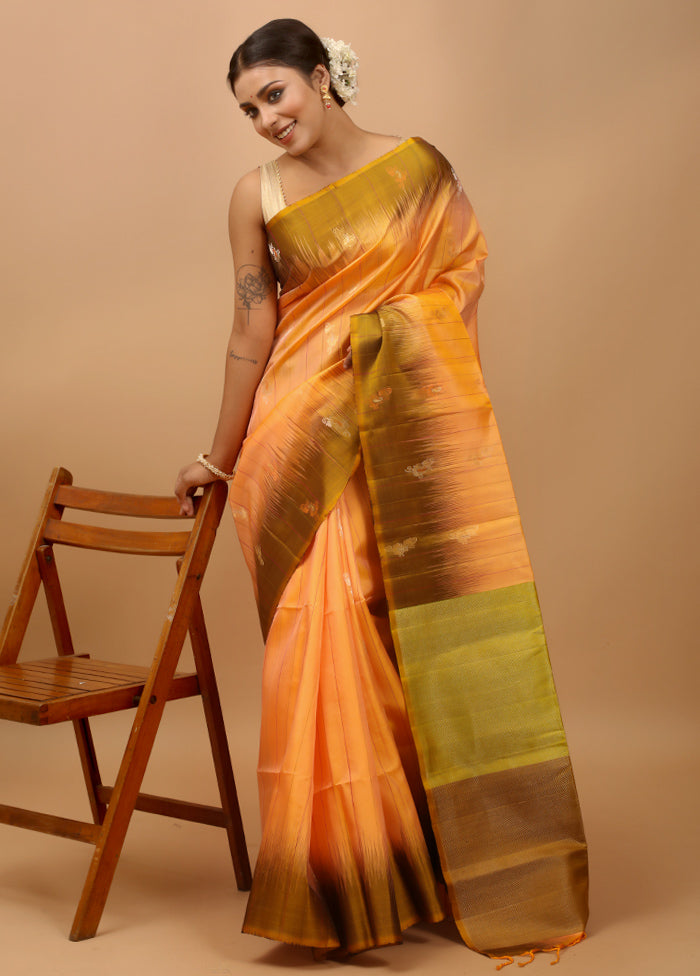 Cream Handloom Kanchipuram Pure Silk Saree With Blouse Piece