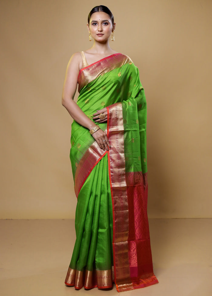 Green Handloom Kanchipuram Pure Silk Saree With Blouse Piece