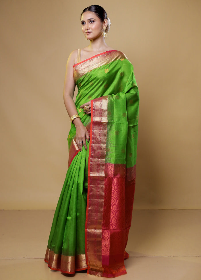 Green Handloom Kanchipuram Pure Silk Saree With Blouse Piece