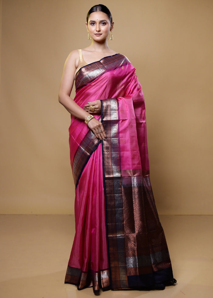 Pink Handloom Kanchipuram Pure Silk Saree With Blouse Piece