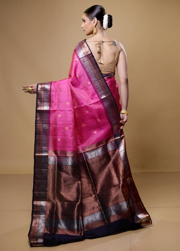 Pink Handloom Kanchipuram Pure Silk Saree With Blouse Piece