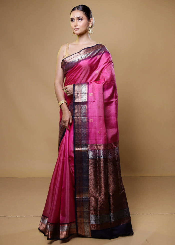 Pink Handloom Kanchipuram Pure Silk Saree With Blouse Piece