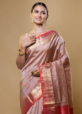 Cream Handloom Kanchipuram Pure Silk Saree With Blouse Piece