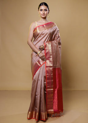 Cream Handloom Kanchipuram Pure Silk Saree With Blouse Piece