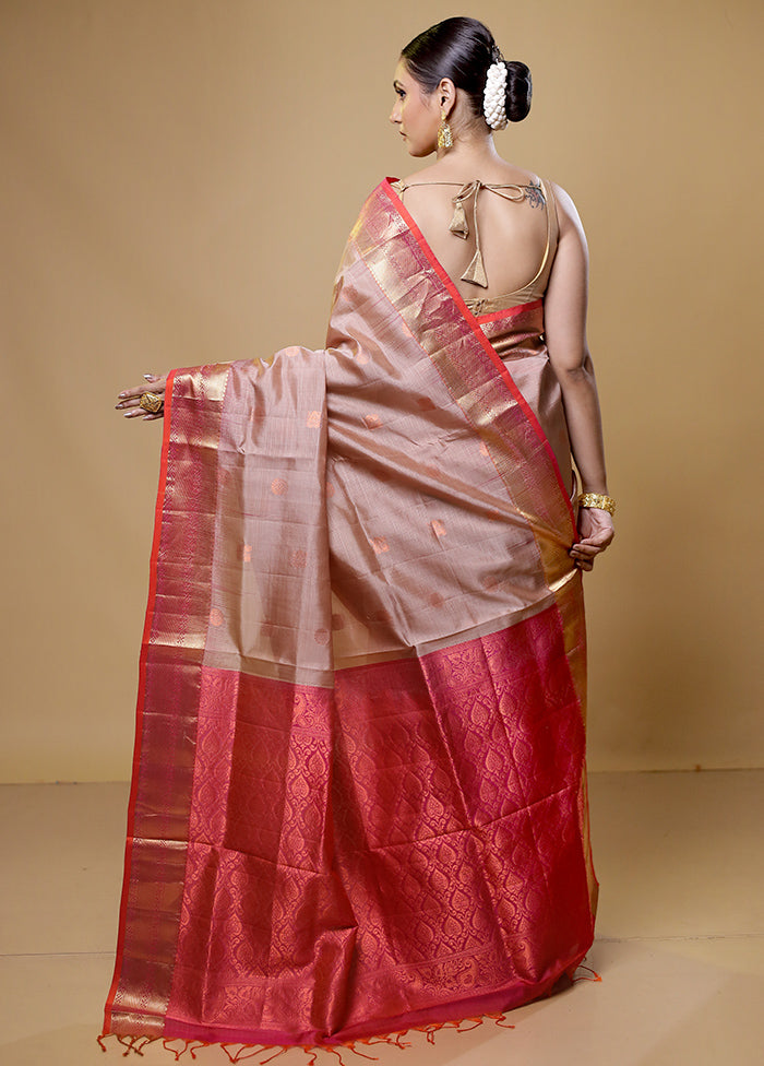 Cream Handloom Kanchipuram Pure Silk Saree With Blouse Piece