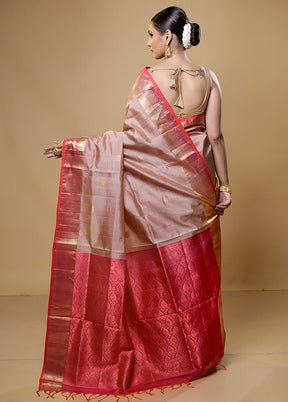 Cream Handloom Kanchipuram Pure Silk Saree With Blouse Piece