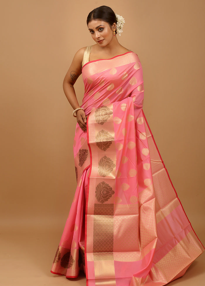 Pink Kora Silk Saree With Blouse Piece