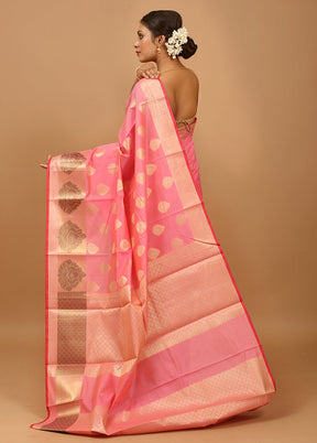 Pink Kora Silk Saree With Blouse Piece