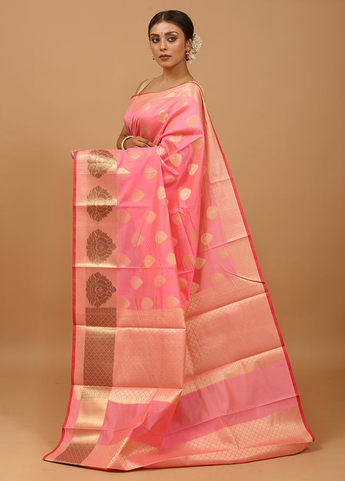 Pink Kora Silk Saree With Blouse Piece