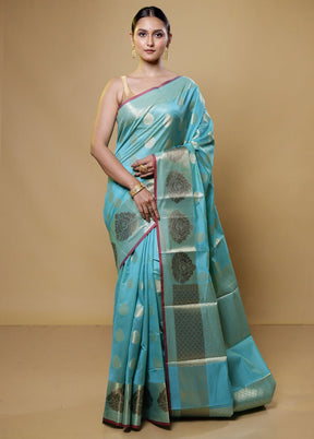 Blue Kora Silk Saree With Blouse Piece