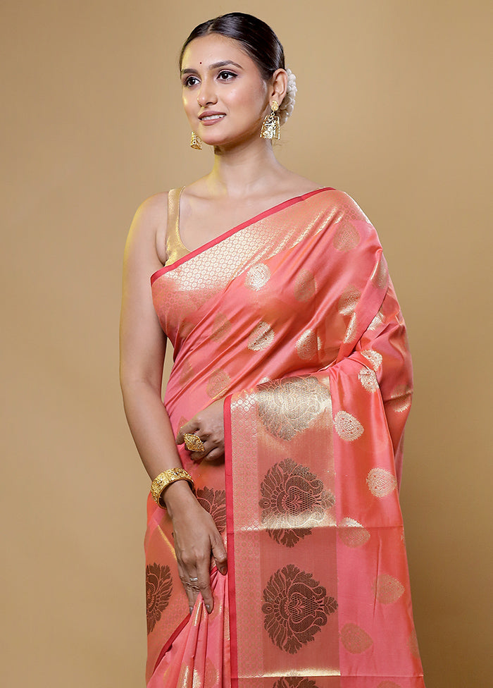 Pink Kora Silk Saree With Blouse Piece