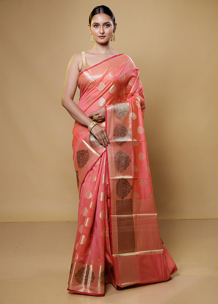 Pink Kora Silk Saree With Blouse Piece