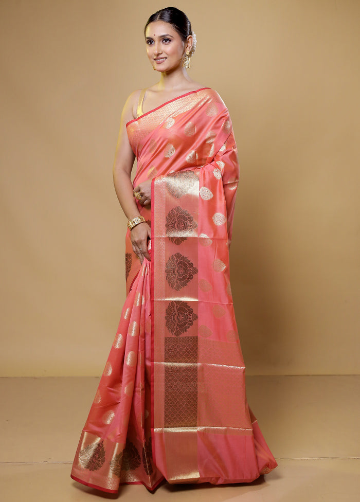 Pink Kora Silk Saree With Blouse Piece