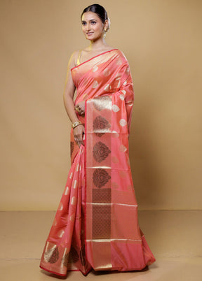 Pink Kora Silk Saree With Blouse Piece