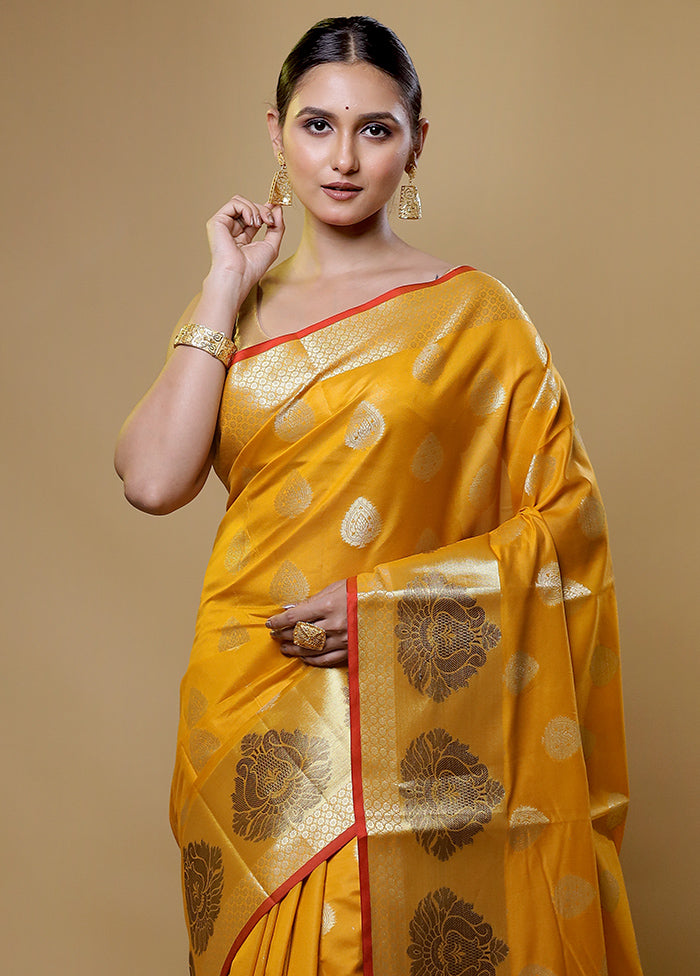 Yellow Kora Silk Saree With Blouse Piece