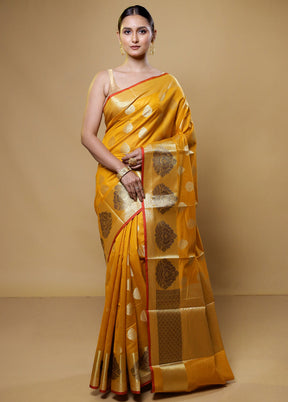 Yellow Kora Silk Saree With Blouse Piece