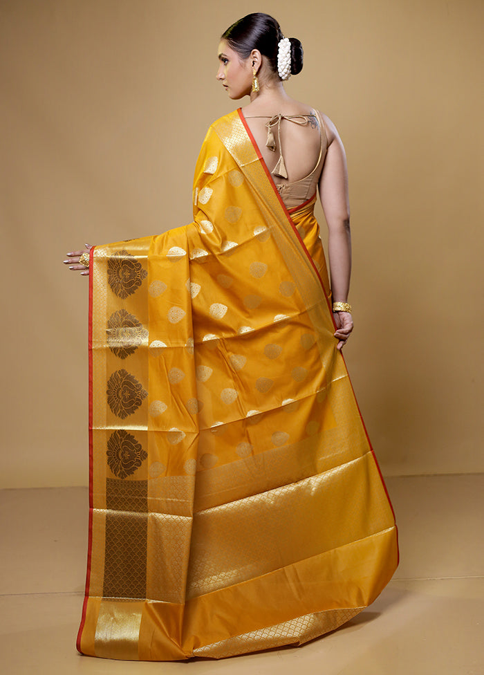 Yellow Kora Silk Saree With Blouse Piece