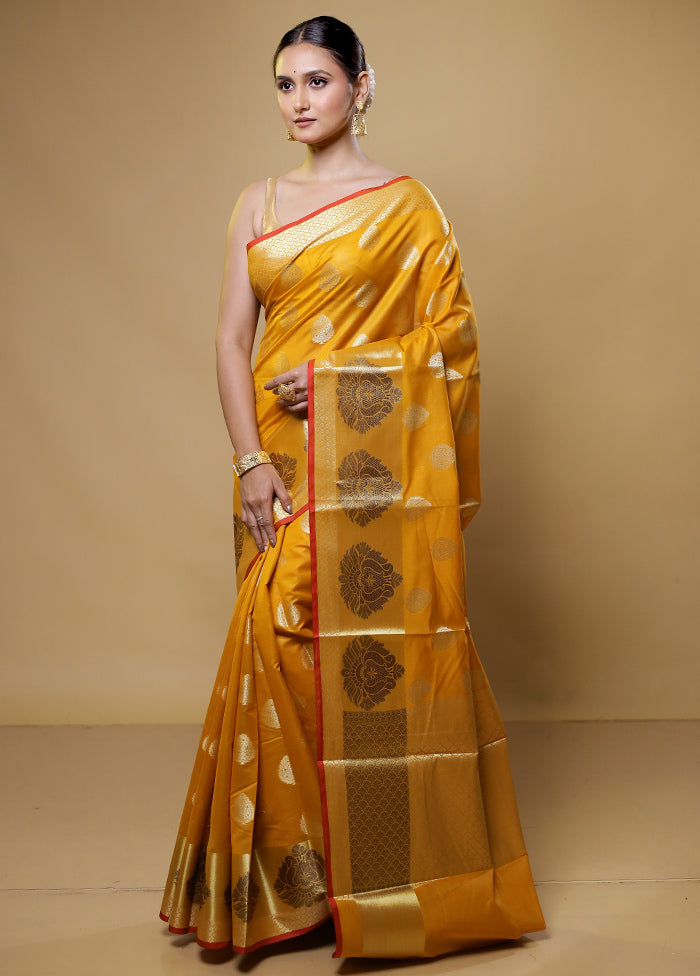 Yellow Kora Silk Saree With Blouse Piece