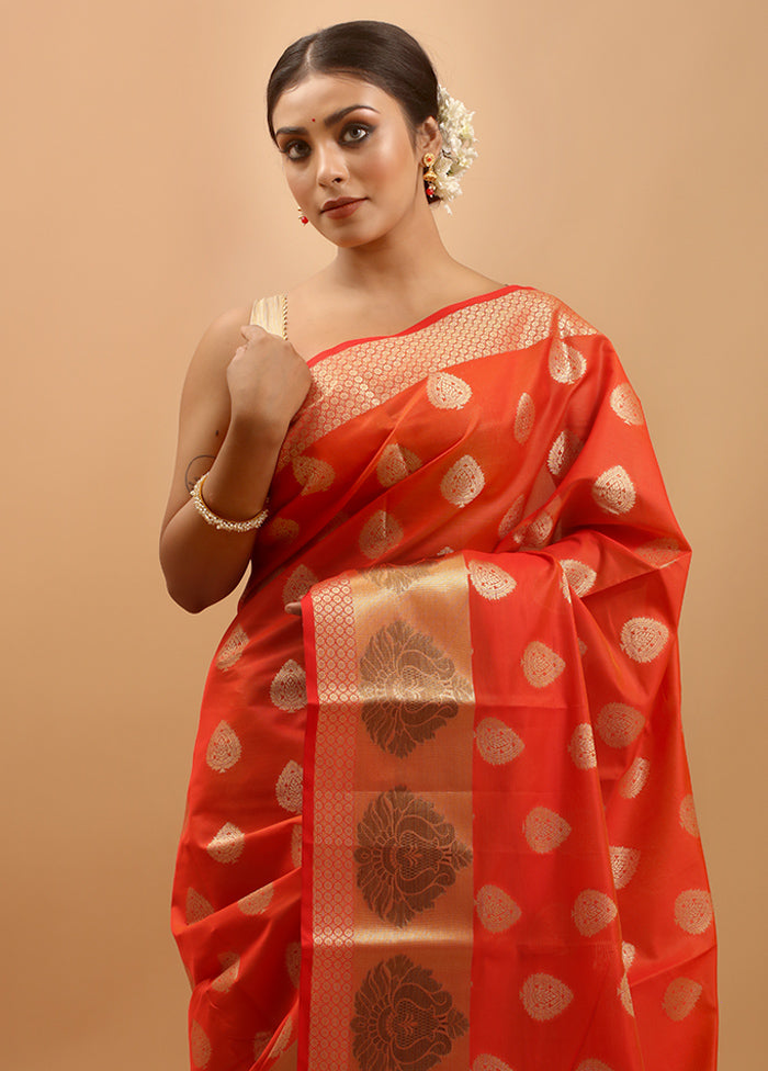 Rust Kora Silk Saree With Blouse Piece